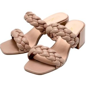 Nude Braided Square Heels
